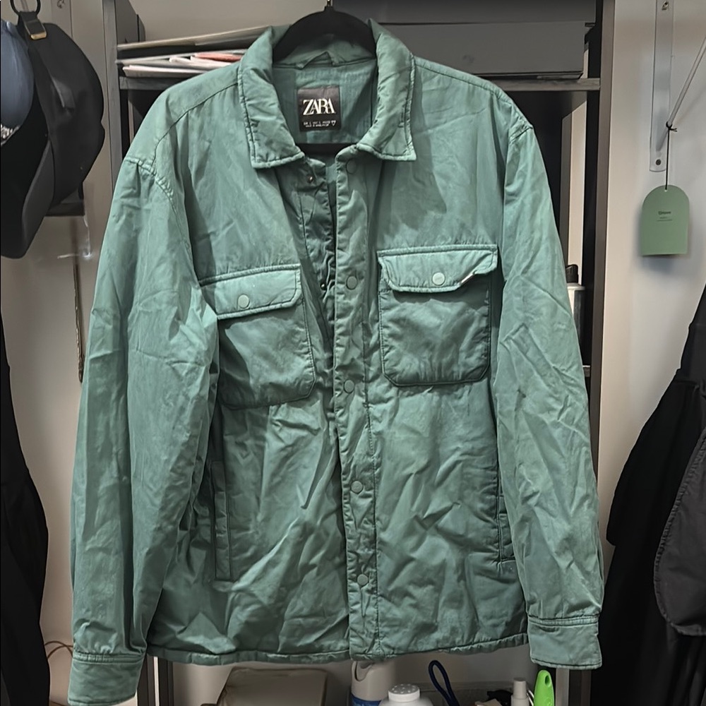 Zara Green Lightweight Shirt Jacket
